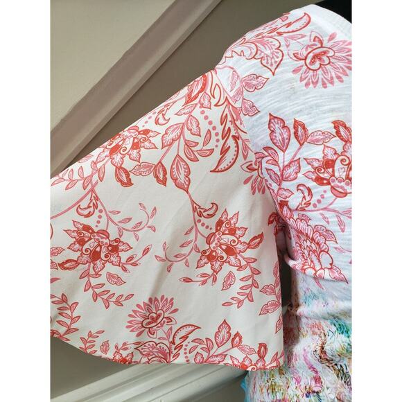 Concepts Top Women's X-Large White Pink Aqua Floral Print Flutter Sleeves - Picture 6 of 12